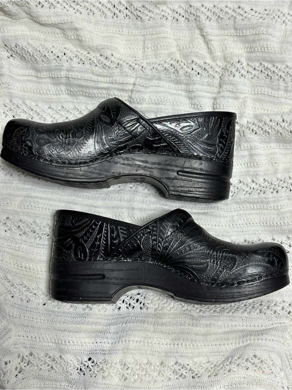 Dansko Black Embossed Leather Clogs
